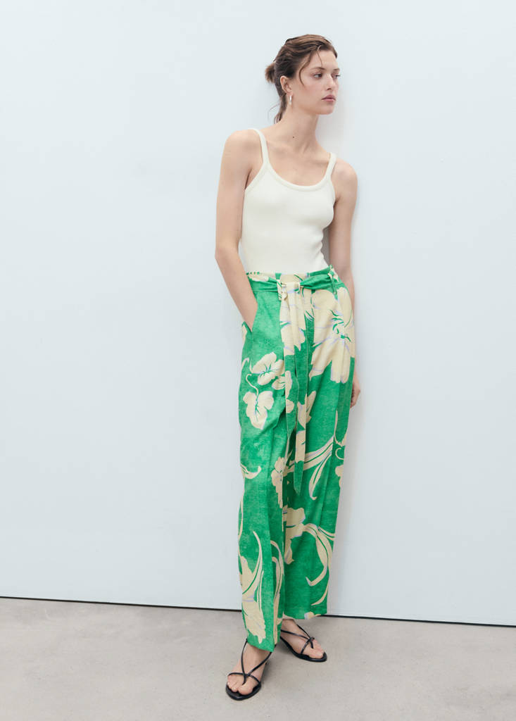 Printed trousers with belt — Green