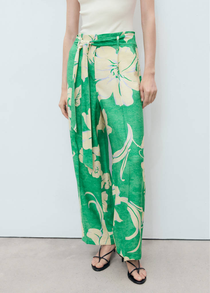 Printed trousers with belt — Green