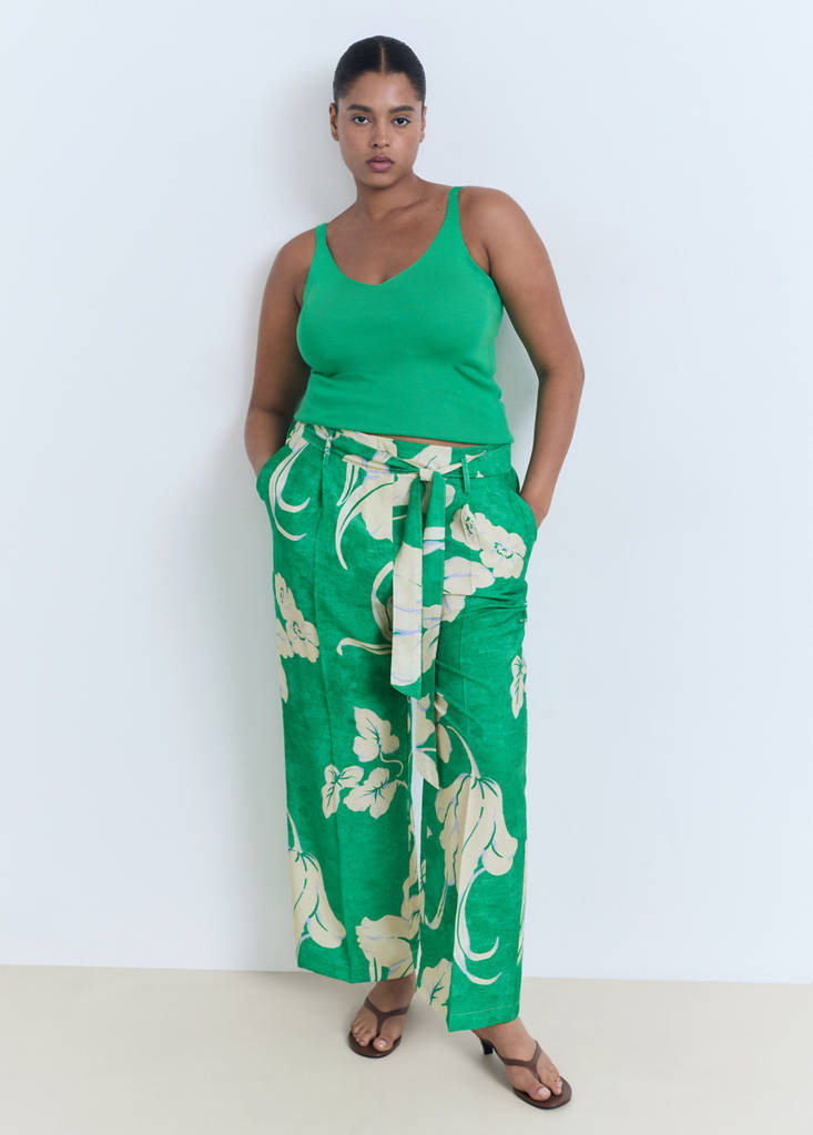 Printed trousers with belt — Green