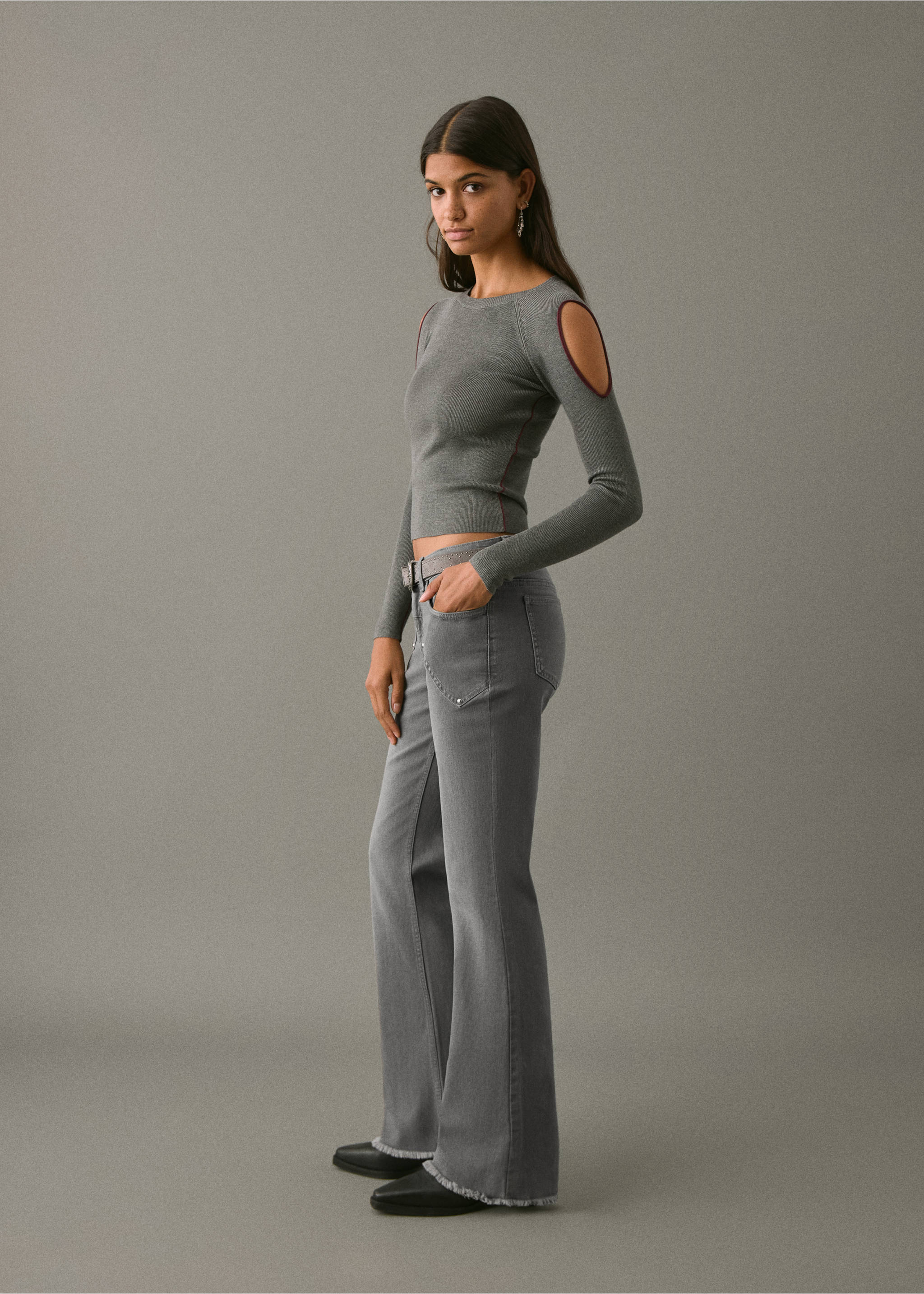Flared jeans with studs - Medium plane, Denim Grey. Ref: 17041182-00.