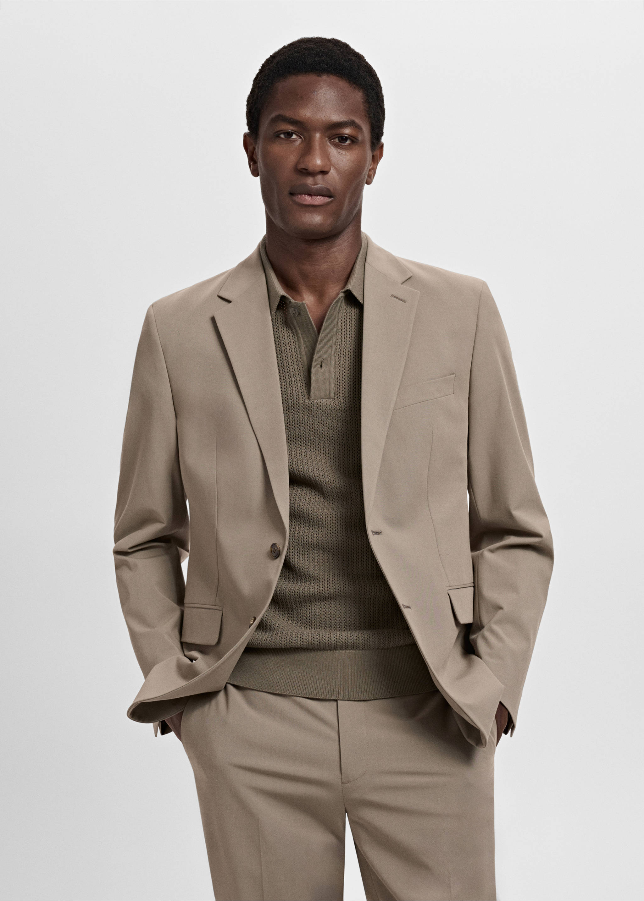 Milan slim-fit suit blazer - Medium plane, Mink Grey. Ref: 17041184-00.