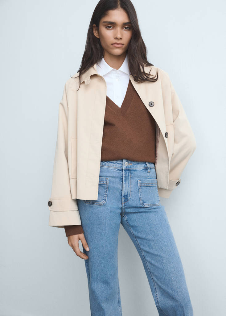 Flared cropped jeans with pockets — Medium Blue
