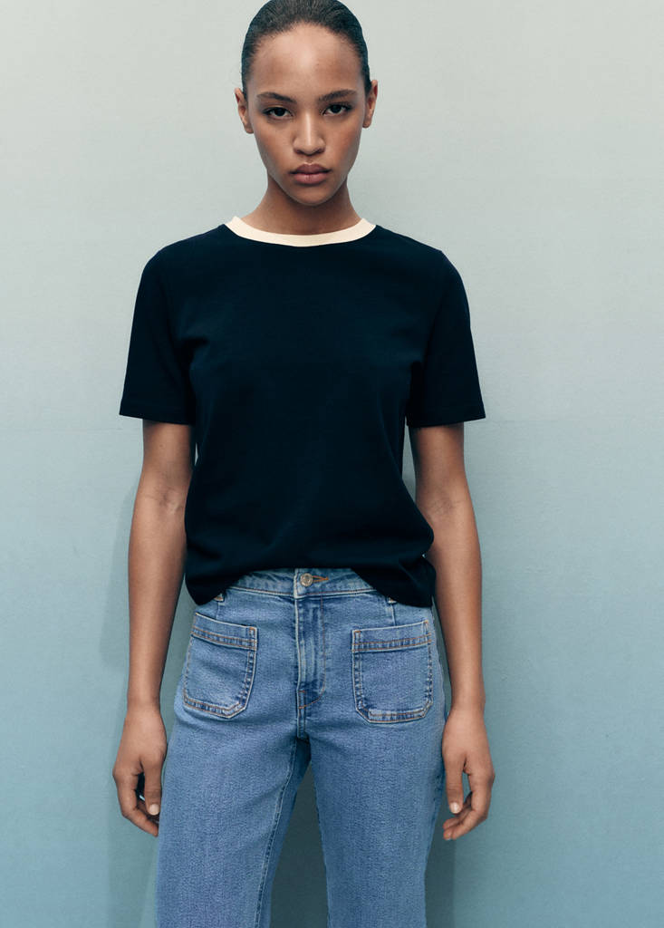 Flared cropped jeans with pockets — Medium Blue