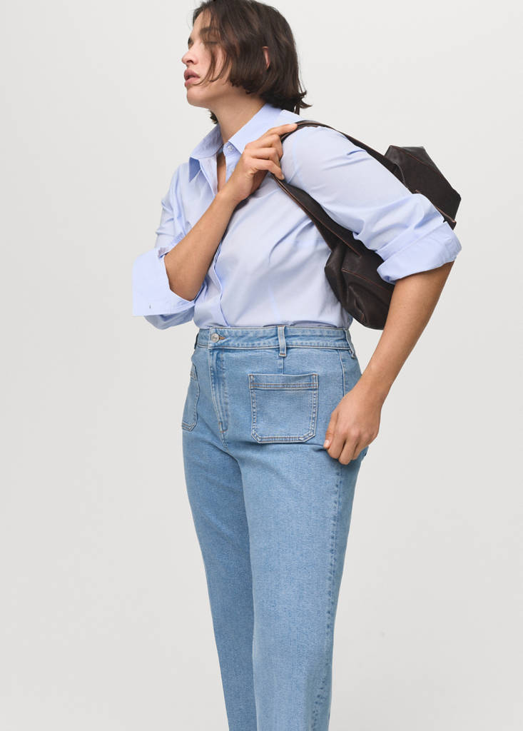 Flared cropped jeans with pockets — Medium Blue