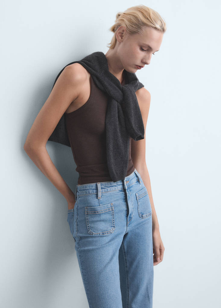 Flared cropped jeans with pockets — Medium Blue