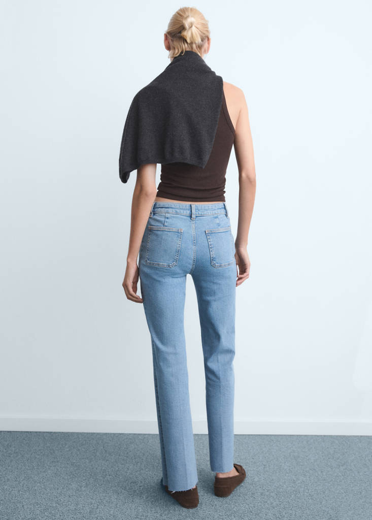 Flared cropped jeans with pockets — Medium Blue