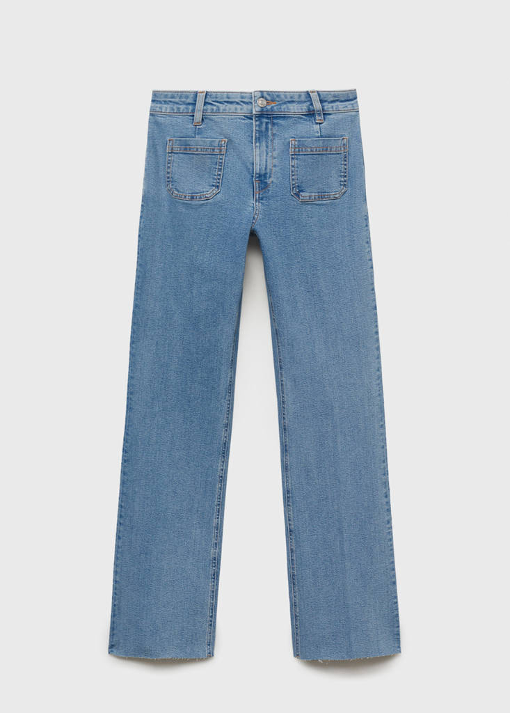 Flared cropped jeans with pockets — Medium Blue