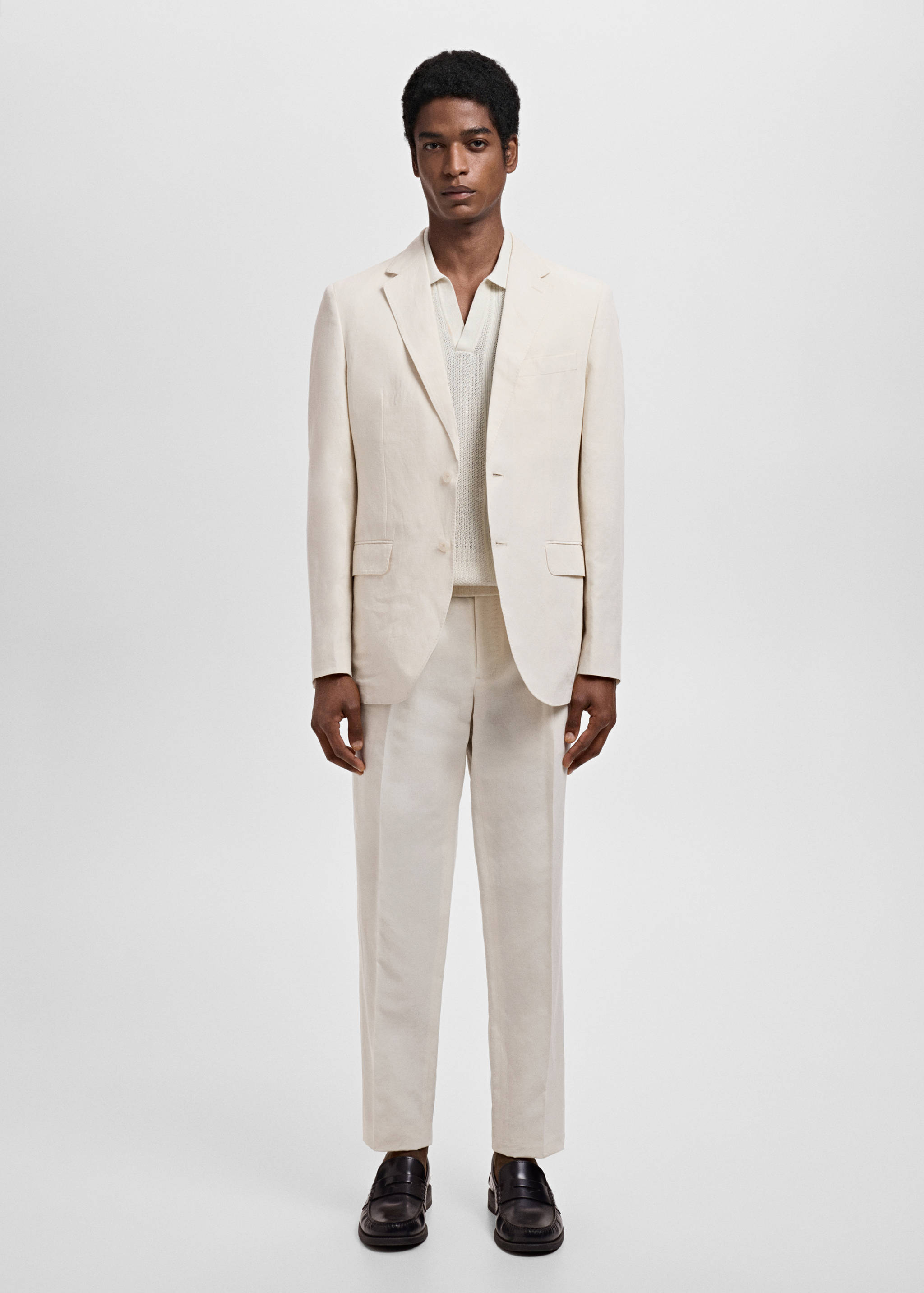 Slim-fit pleated linen trousers - General plane