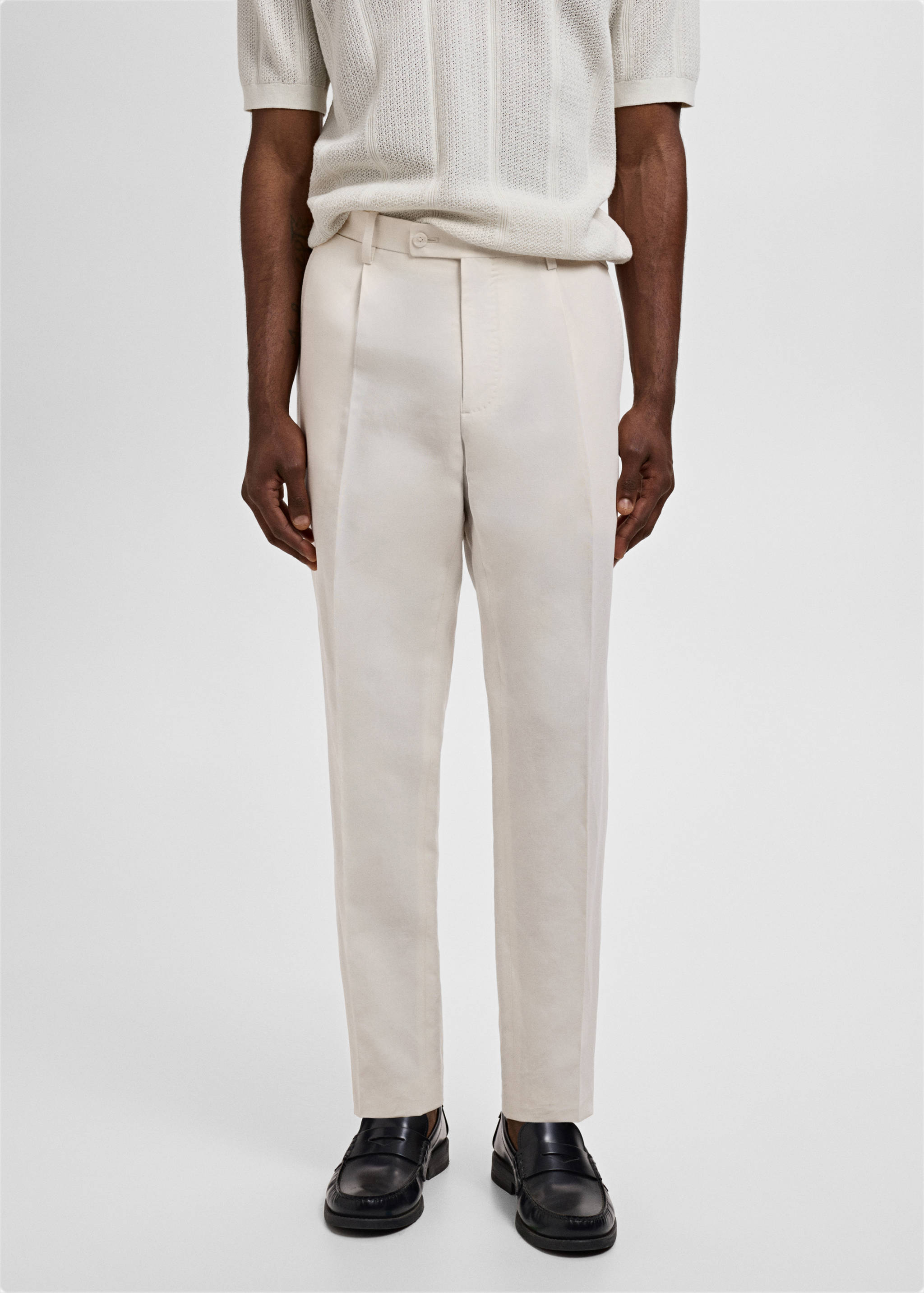 Slim-fit pleated linen trousers - Medium plane