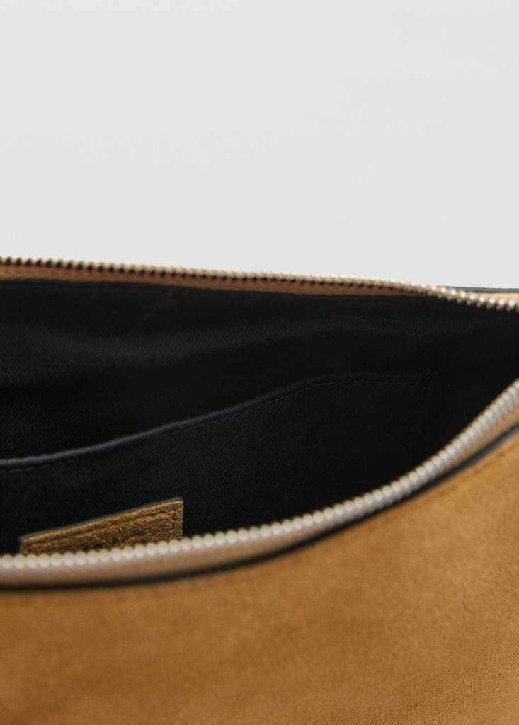 Suede bag with fringes and stud details — Mustard