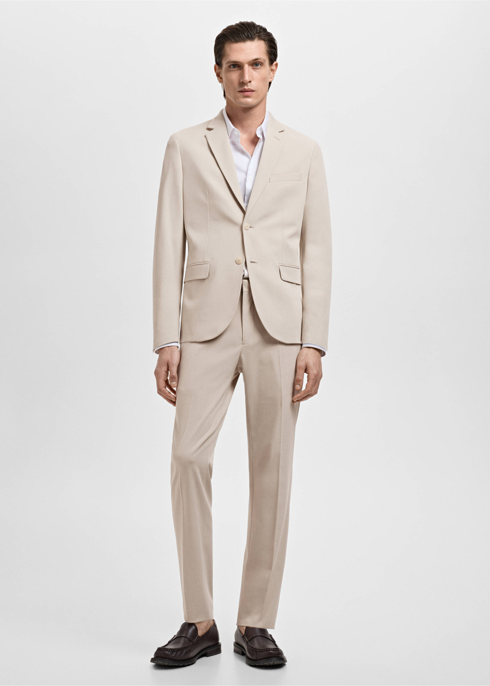Stretch fabric super slim-fit suit trousers - General plane, Beige. Ref: 17041191-01.