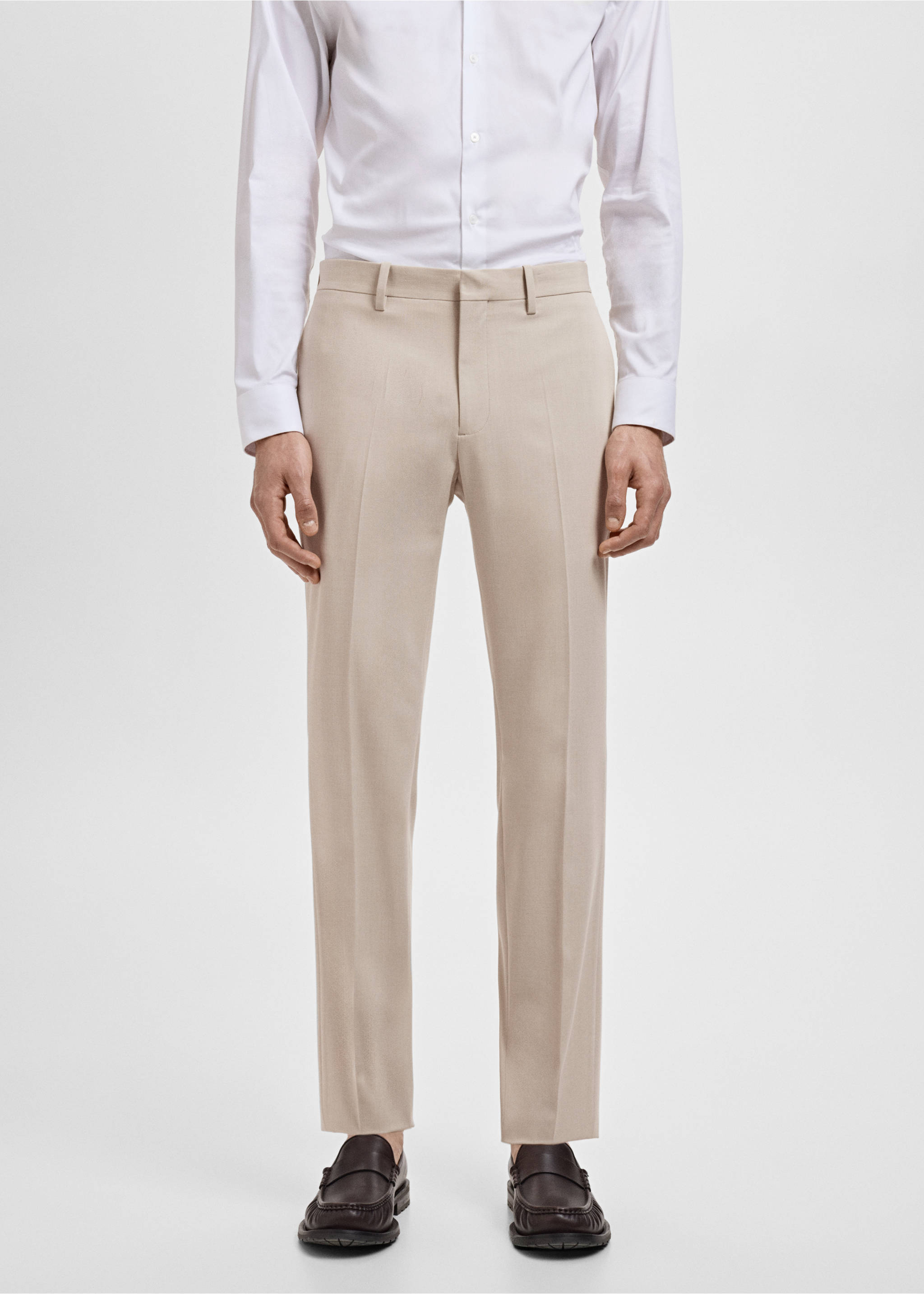 Stretch fabric super slim-fit suit trousers - Medium plane, Beige. Ref: 17041191-01.