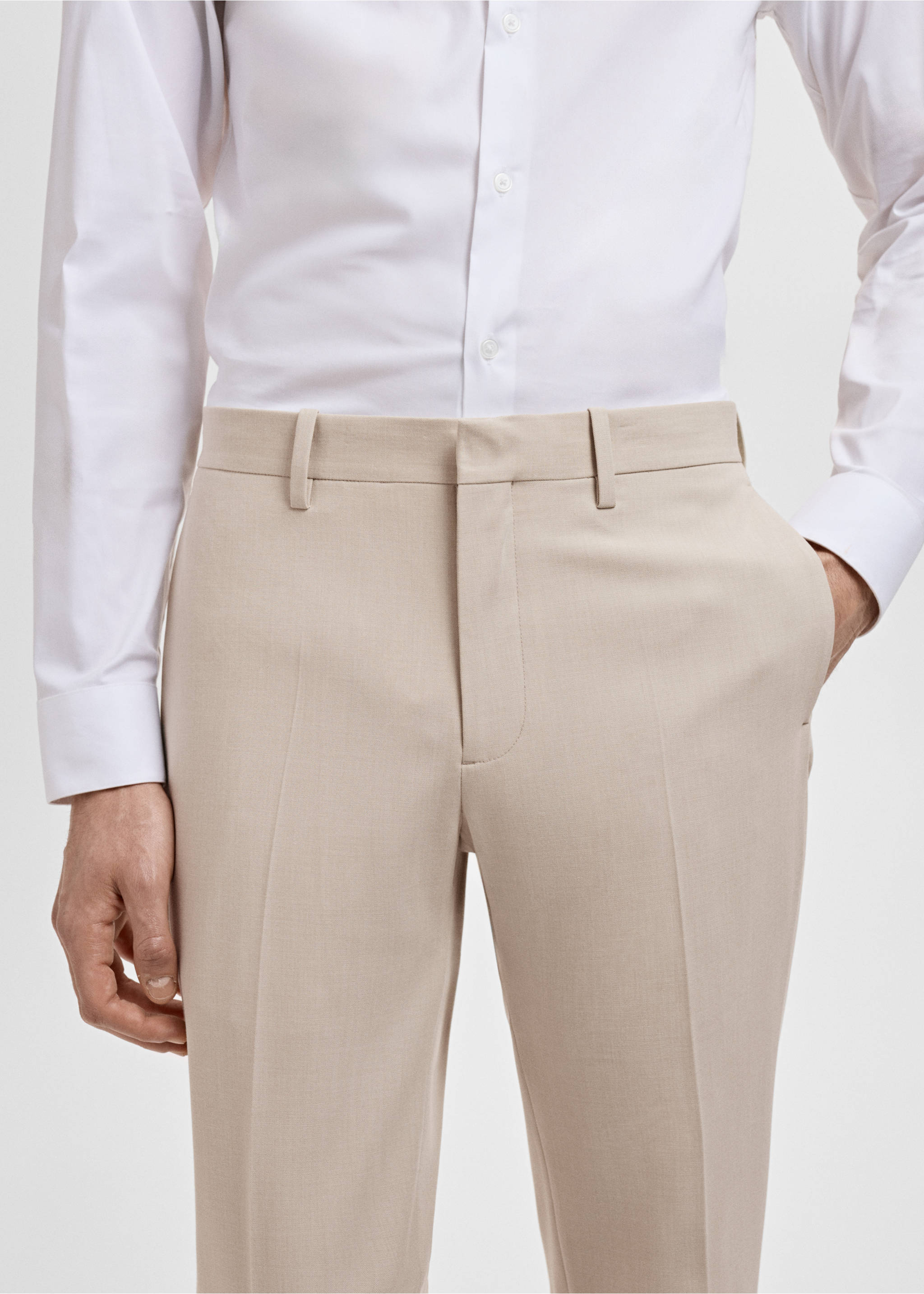 Stretch fabric super slim-fit suit trousers - Details of the article 1, Beige. Ref: 17041191-01.