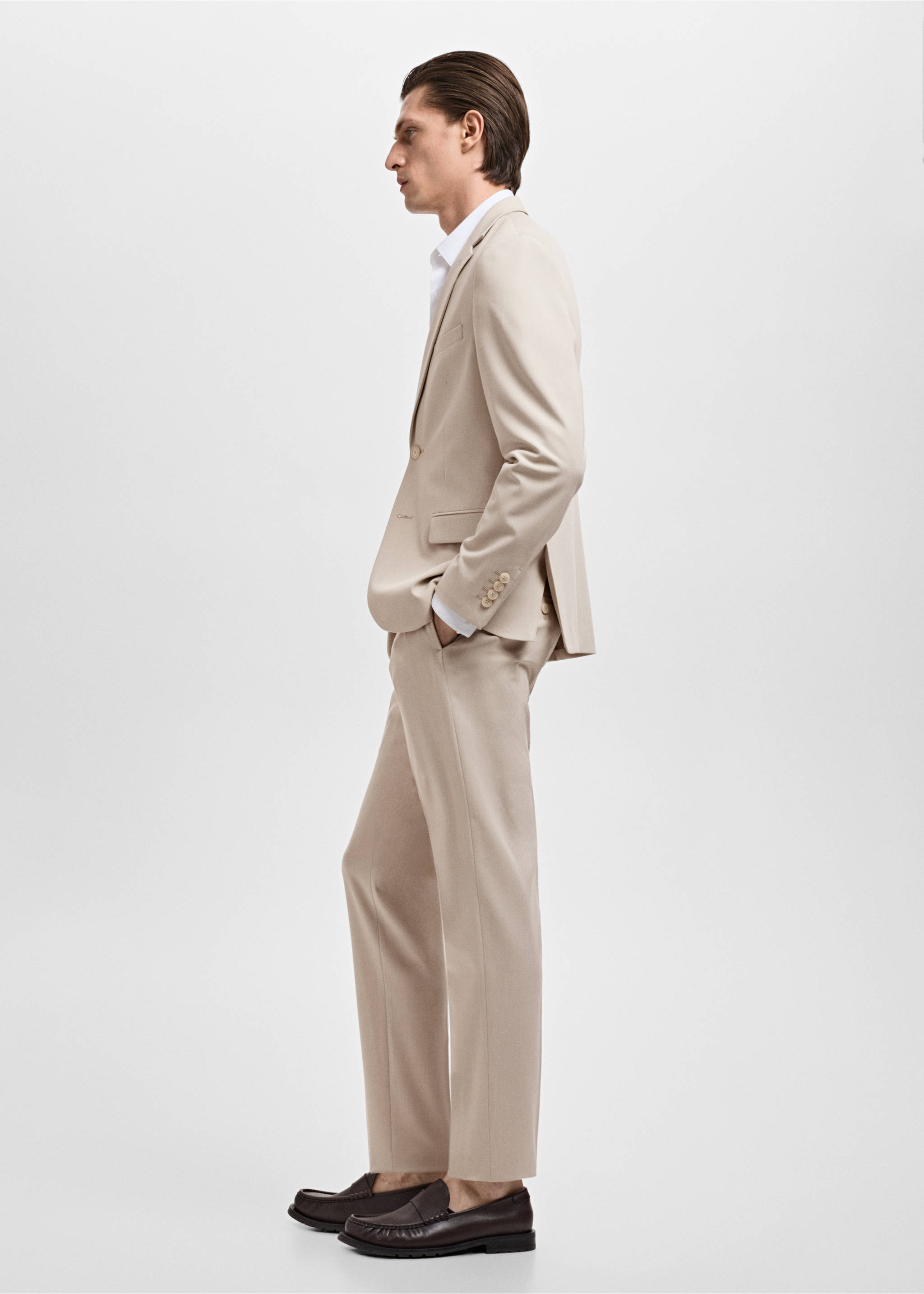 Stretch fabric super slim-fit suit trousers - Details of the article 2, Beige. Ref: 17041191-01.