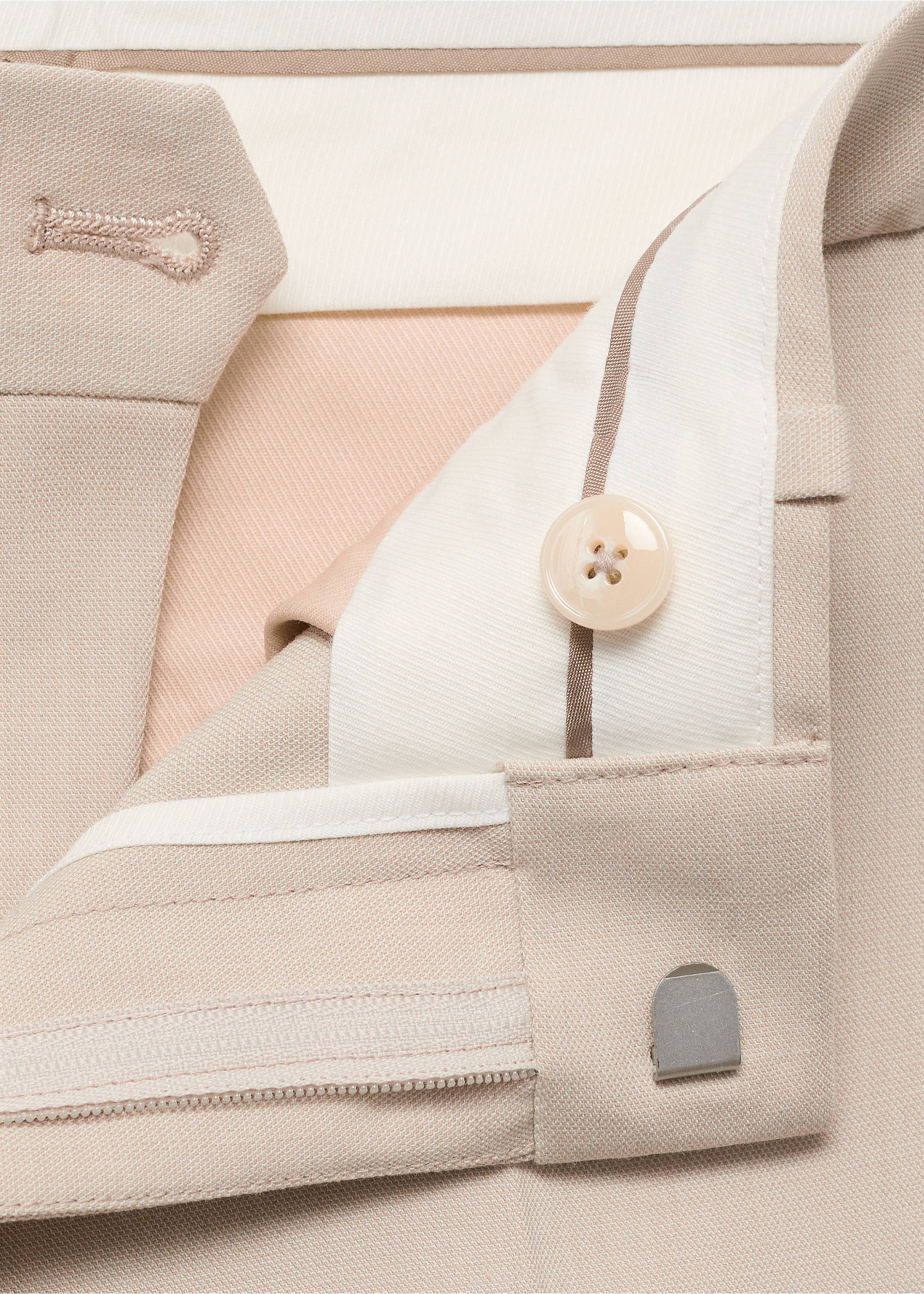 Stretch fabric super slim-fit suit trousers - Details of the article 8, Beige. Ref: 17041191-01.