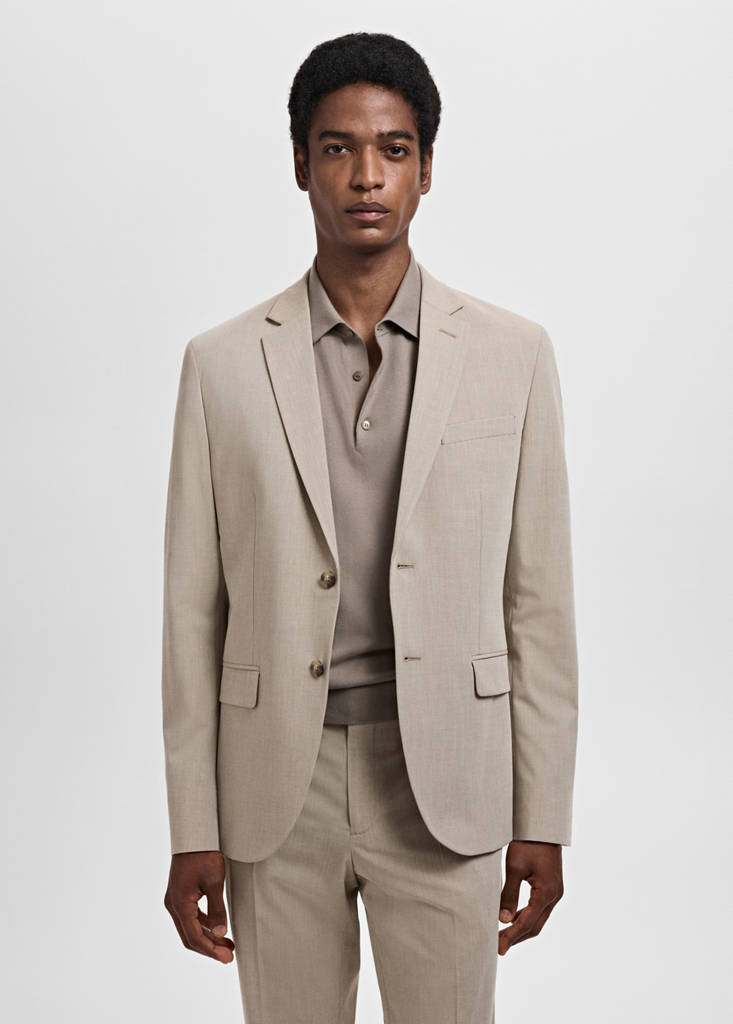 Super slim-fit suit jacket in stretch fabric — Sand