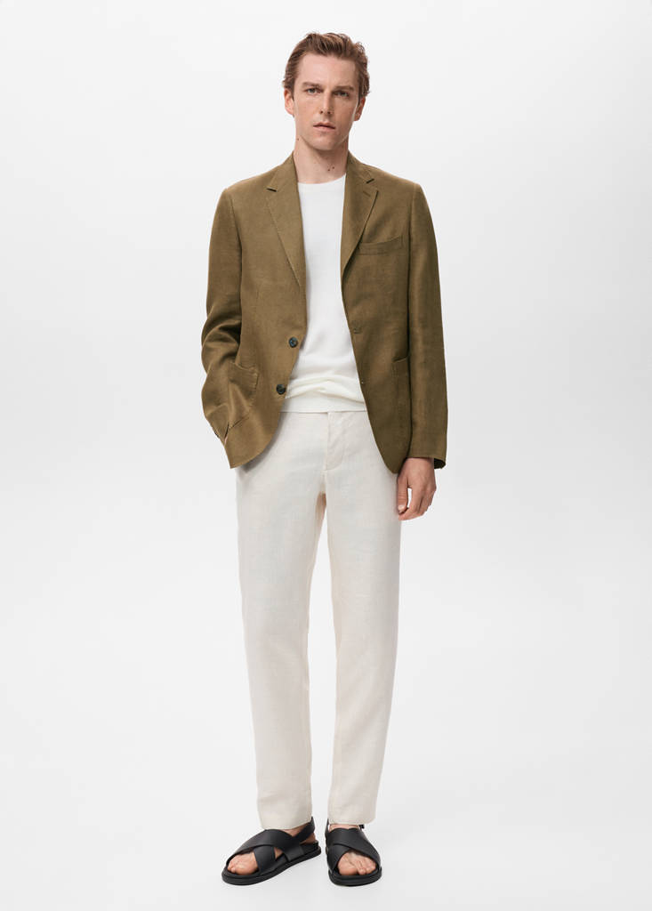 MANGO MAN - Veste de costume Salerno 100 % lin slim fit kaki - 56