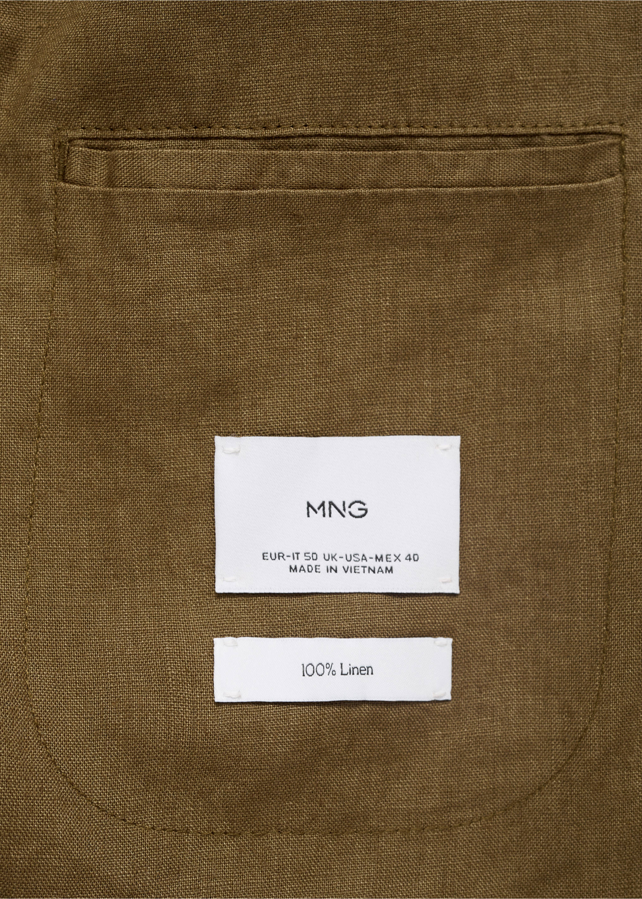 Пиджак костюма Salerno 100% лен slim fit - Деталь изделия 0, Хаки. Ref: 17041193-00.