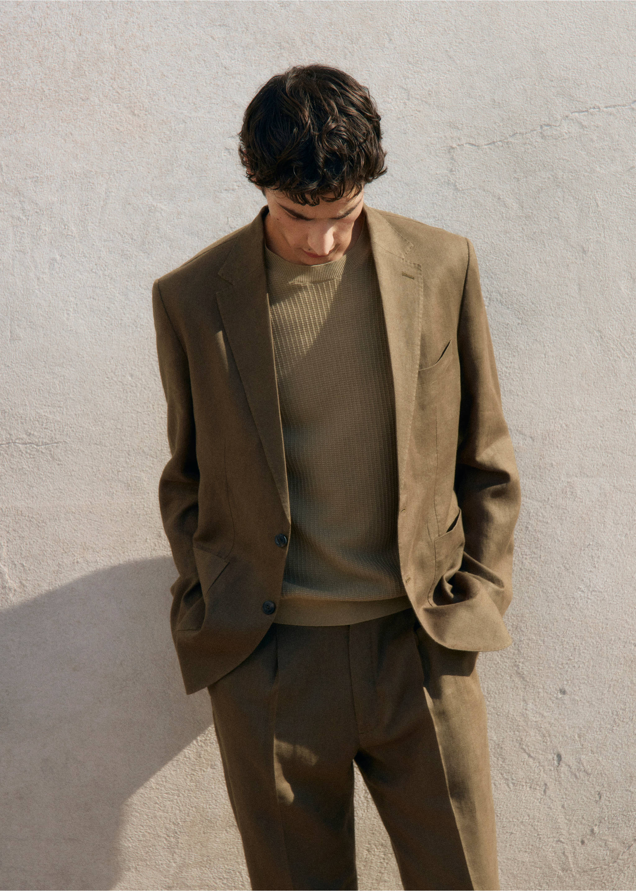 Пиджак костюма Salerno 100% лен slim fit - Деталь изделия 5, Хаки. Ref: 17041193-00.