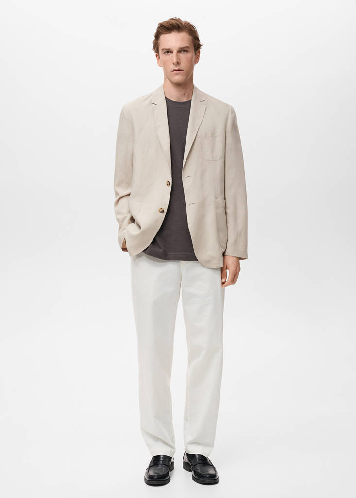Slim fit linen suit blazer — Ecru