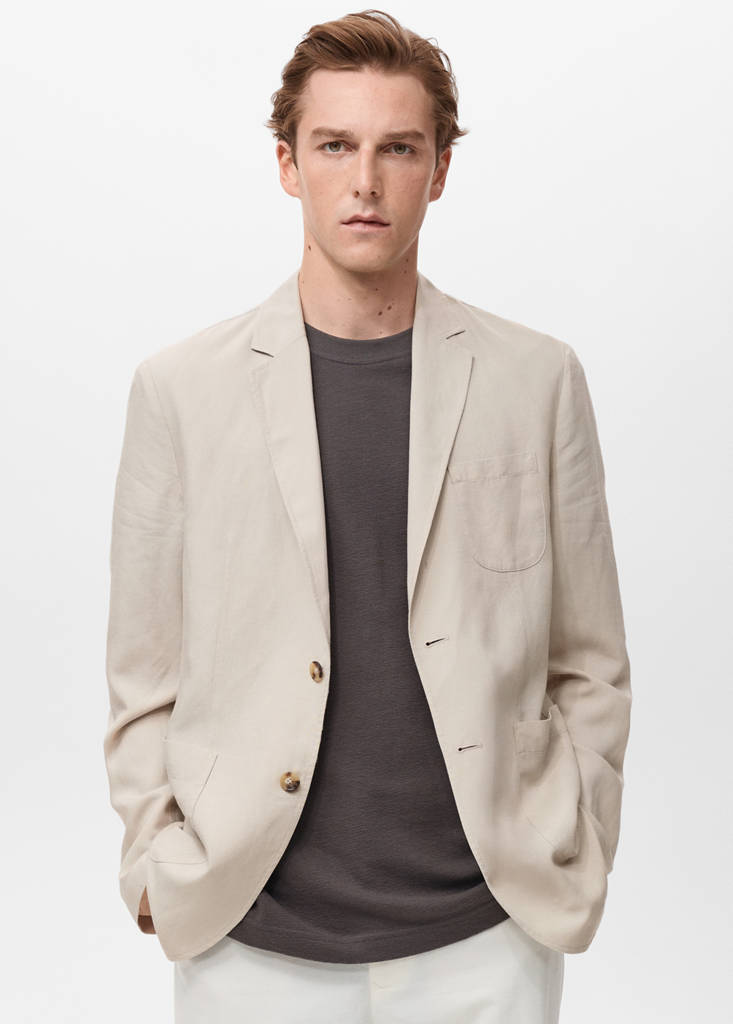 Slim fit linen suit blazer — Ecru