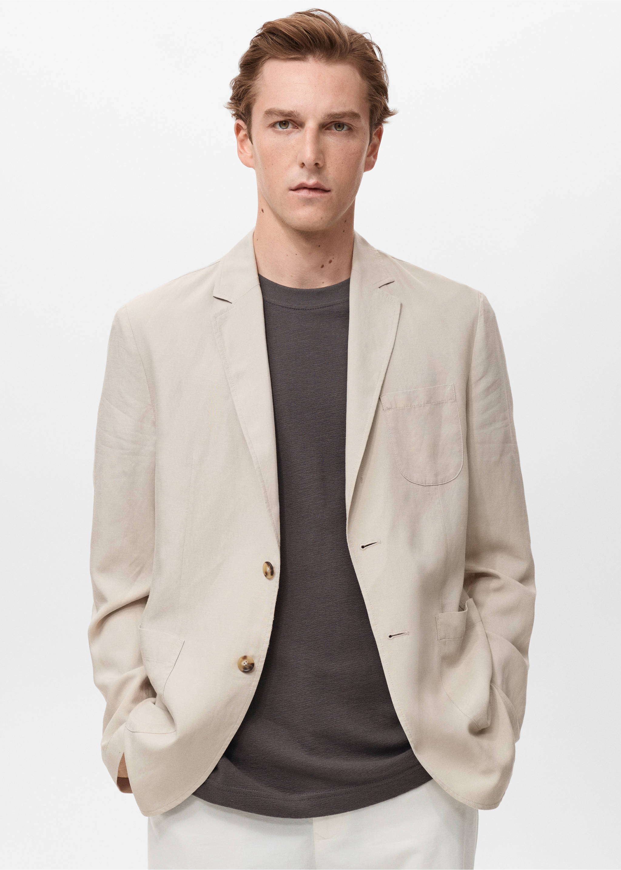 Americana traje slim fit lino - Plano medio, Crudo. Ref: 17041194-00.
