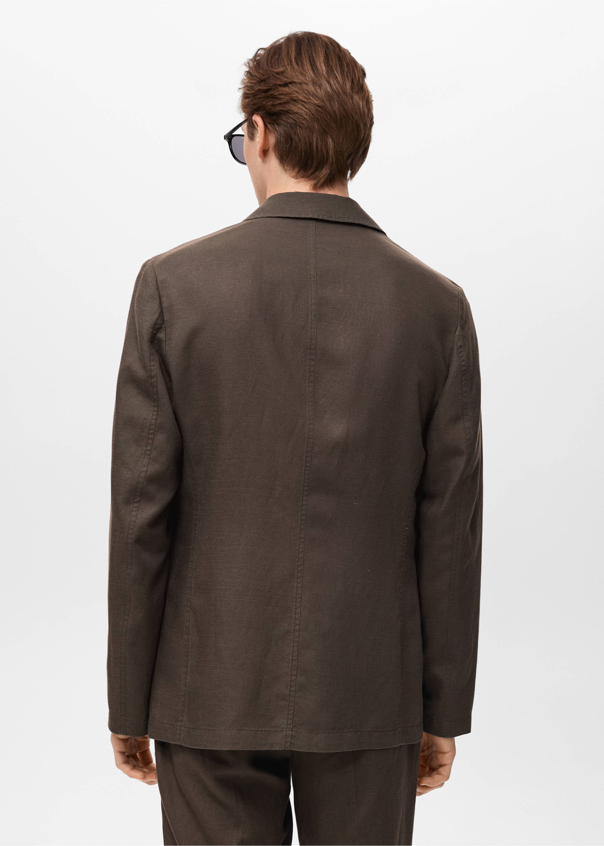 Dar kesimli keten blazer ceket - Ürünün arkası, Çikolata. Ref: 17041194-00.
