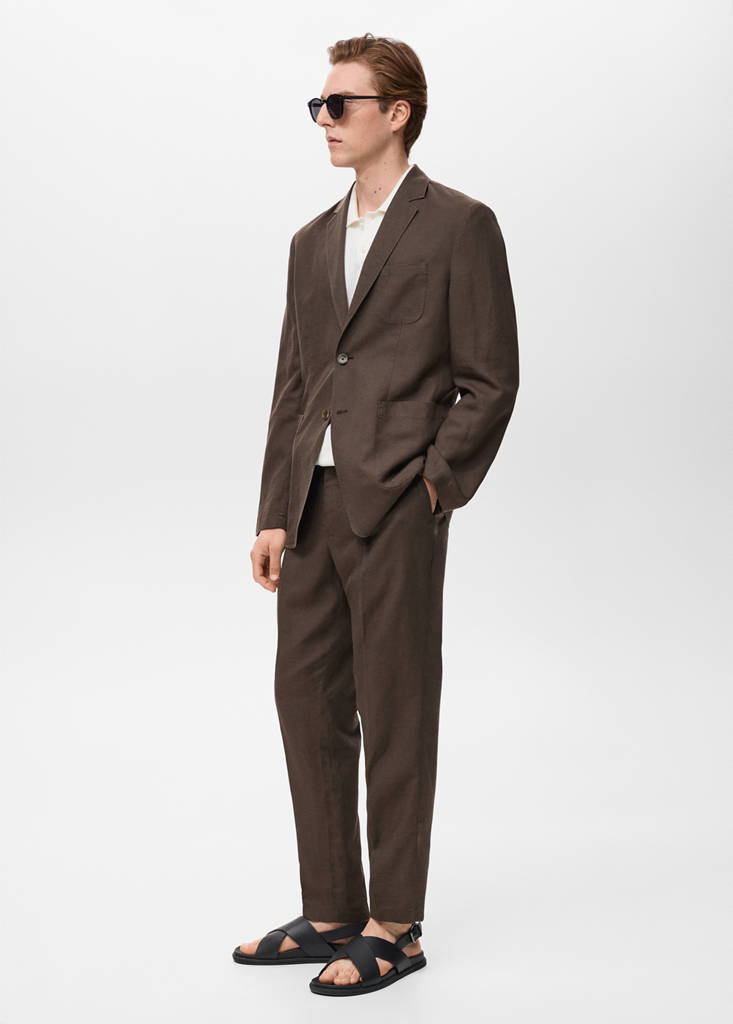 Slim fit linen suit blazer — Chocolate