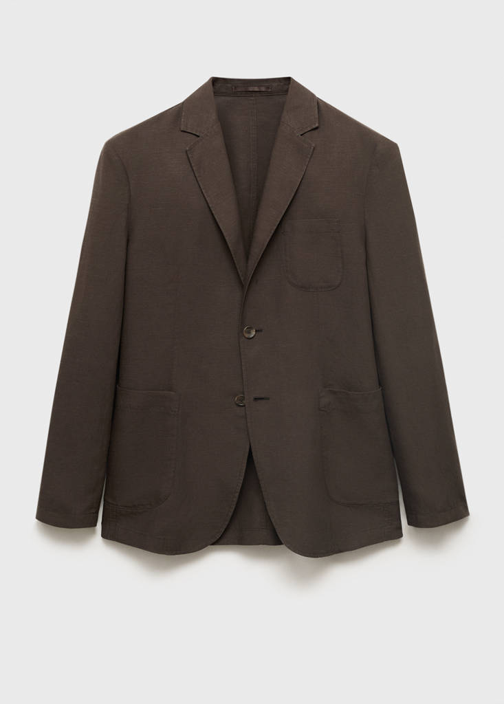 Slim fit linen suit blazer — Chocolate