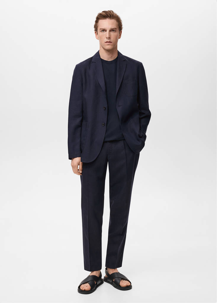 Slim fit linen suit blazer — Dark Navy