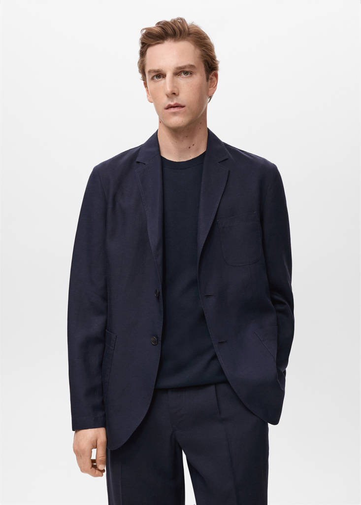 Slim fit linen suit blazer — Dark Navy