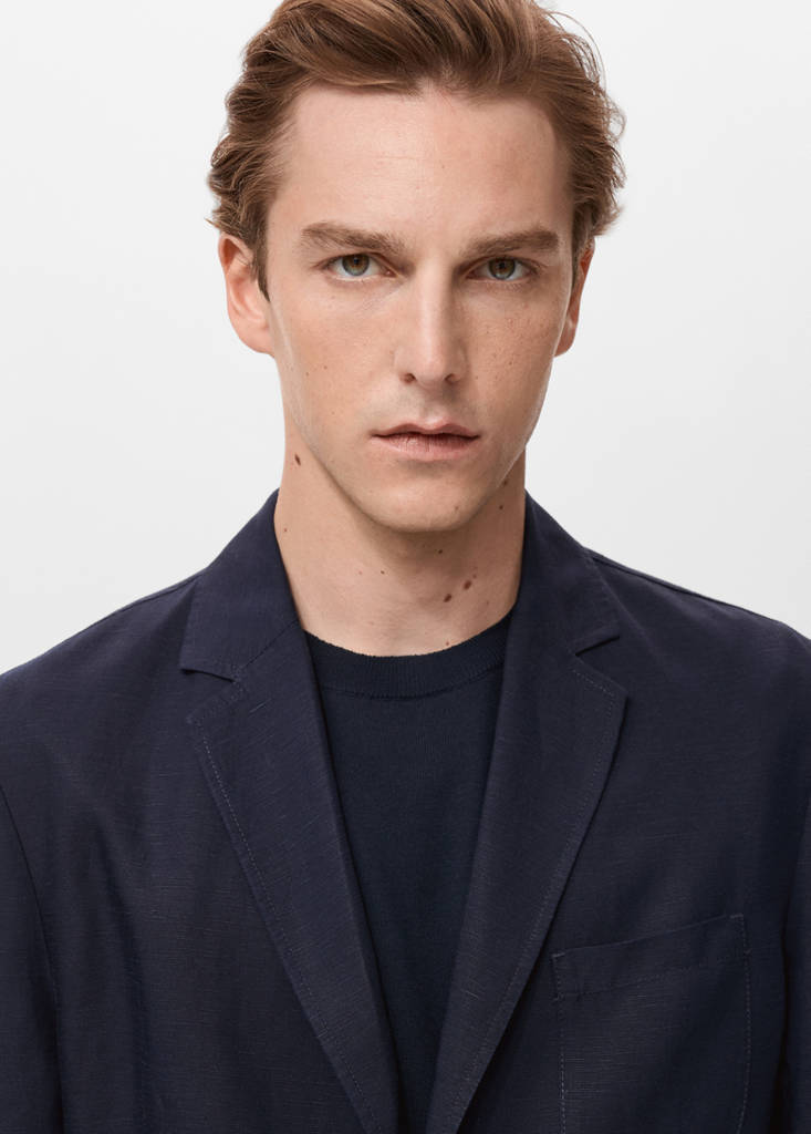 Slim fit linen suit blazer — Dark Navy