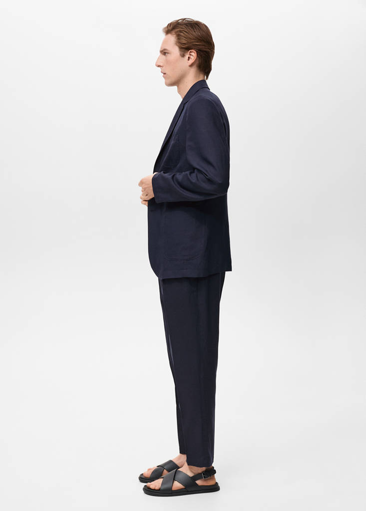 Slim fit linen suit blazer — Dark Navy