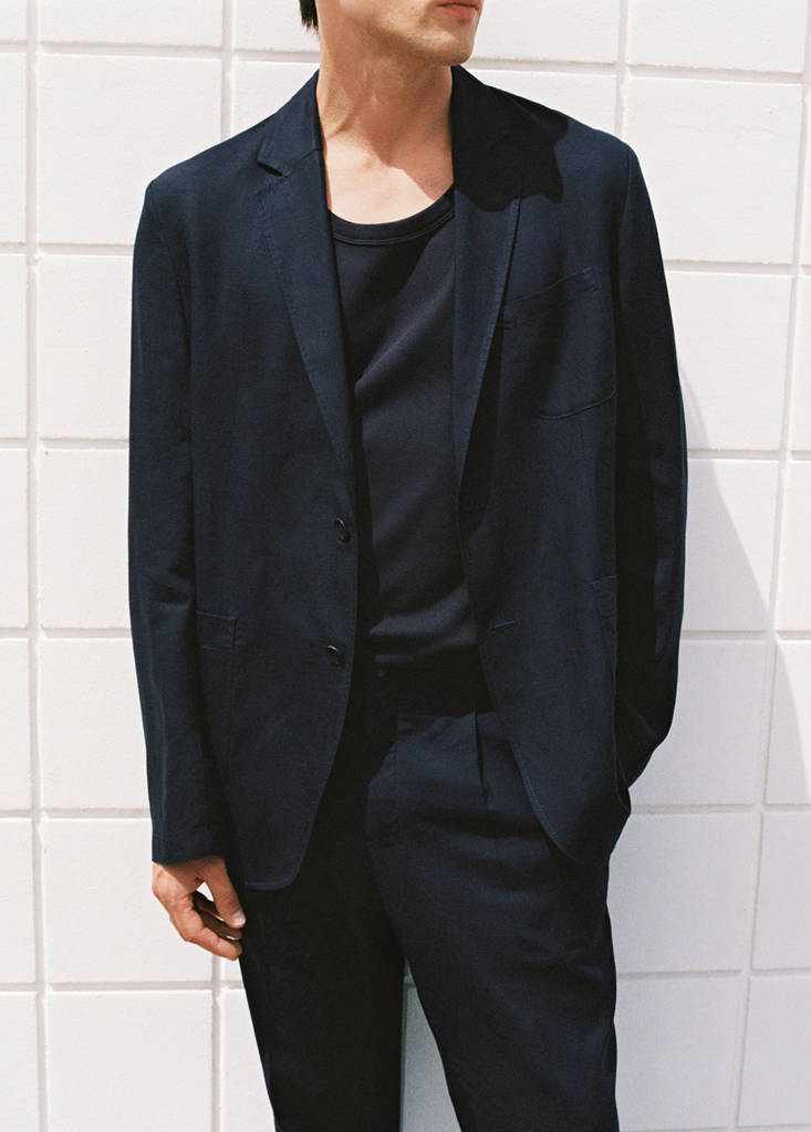 Slim fit linen suit blazer — Dark Navy