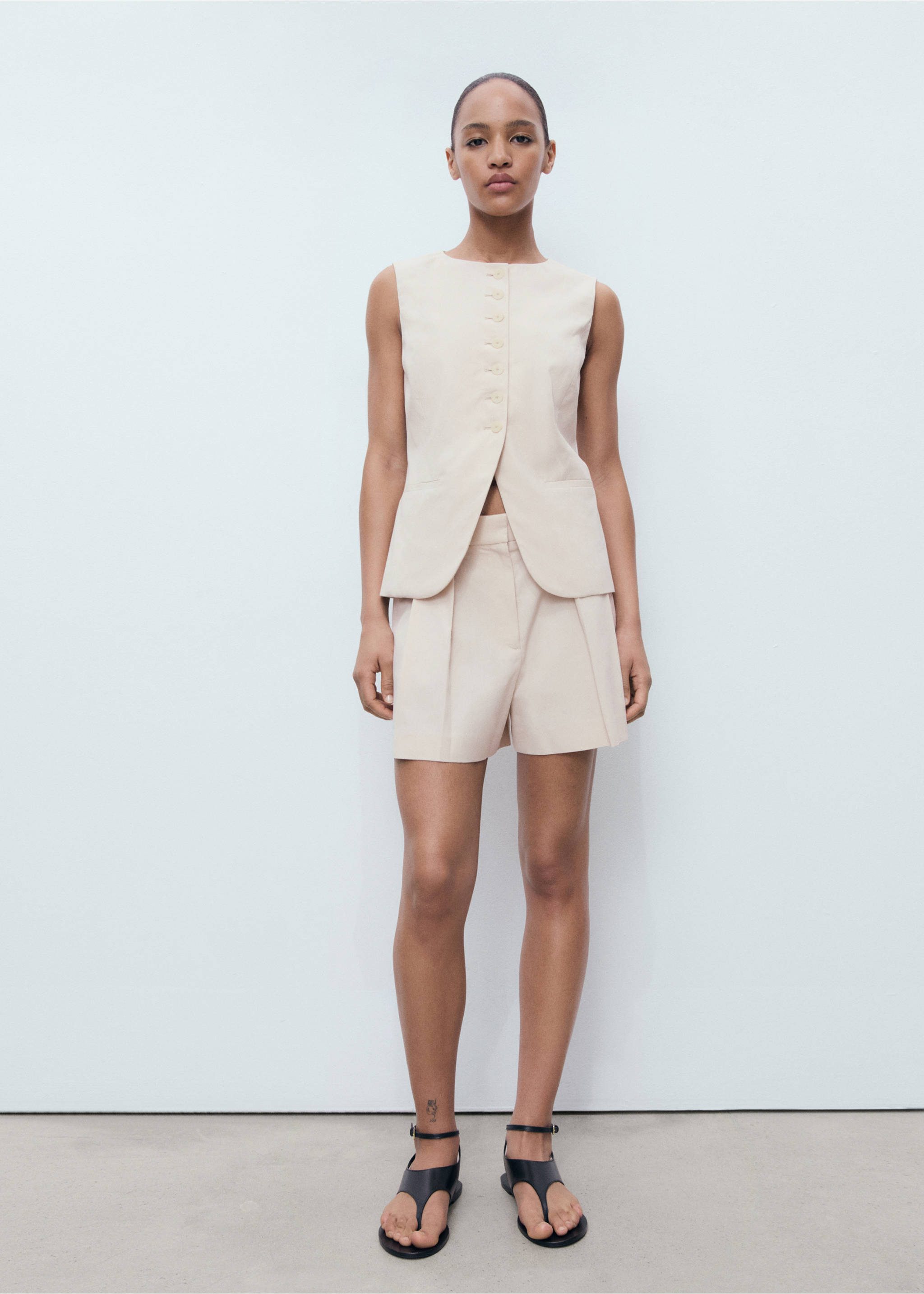 Pleated suit shorts - General plane, Beige. Ref: 17041206-00.