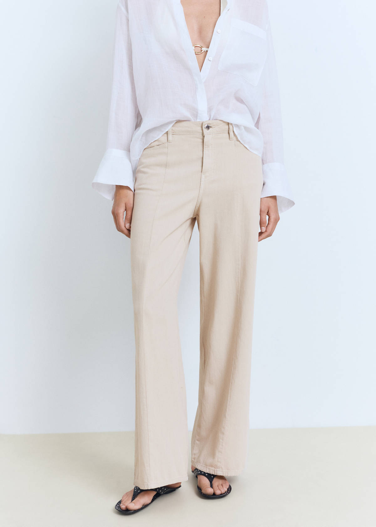 Straight-fit mid-rise denim trousers — Sand