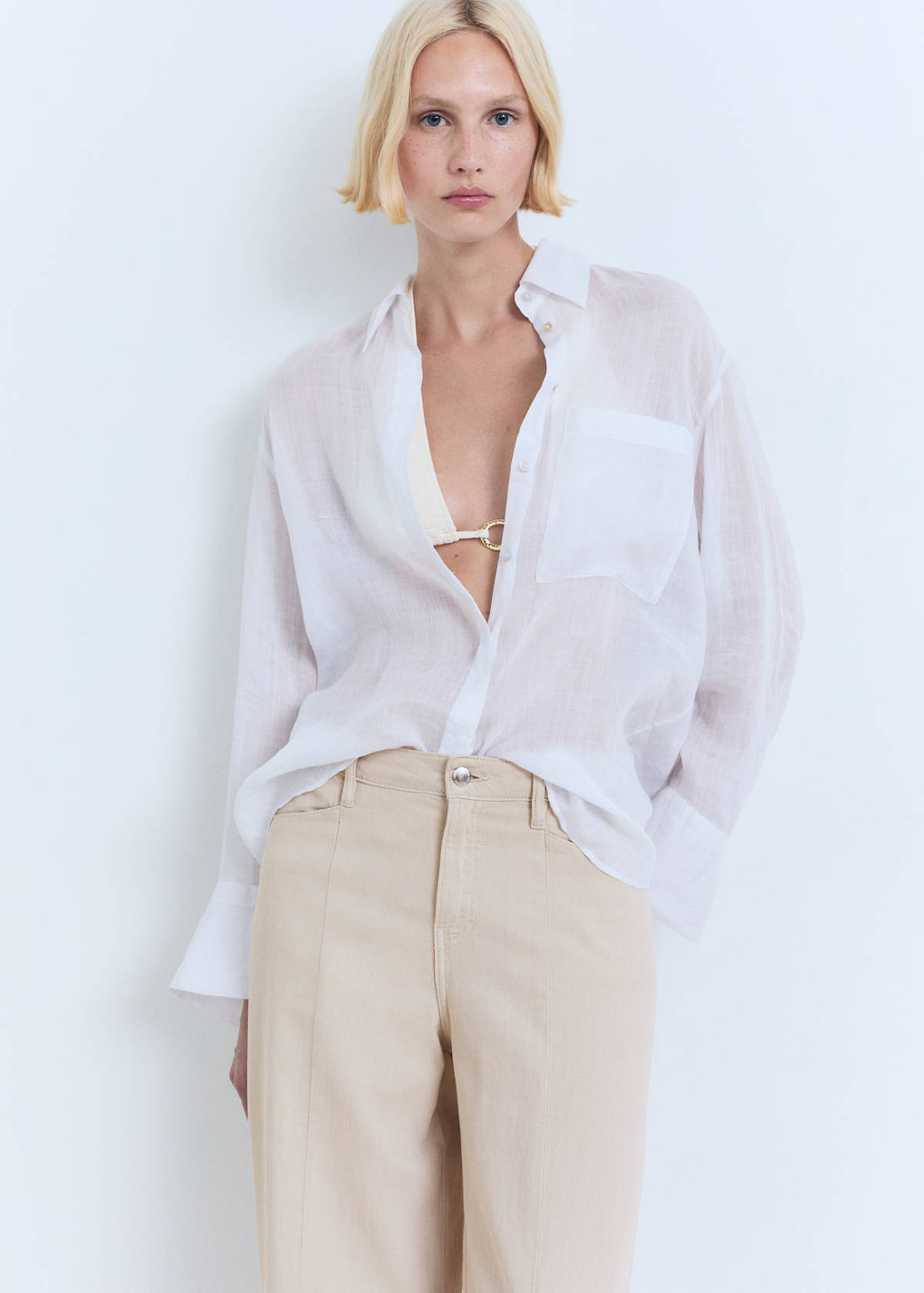 Straight-fit mid-rise denim trousers — Sand