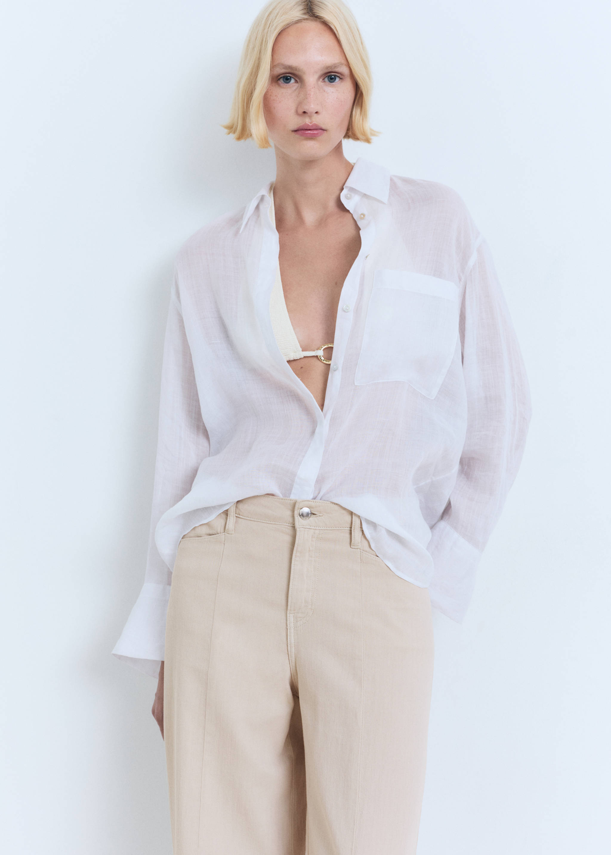 Straight-fit mid-rise denim pants - Details of the article 1