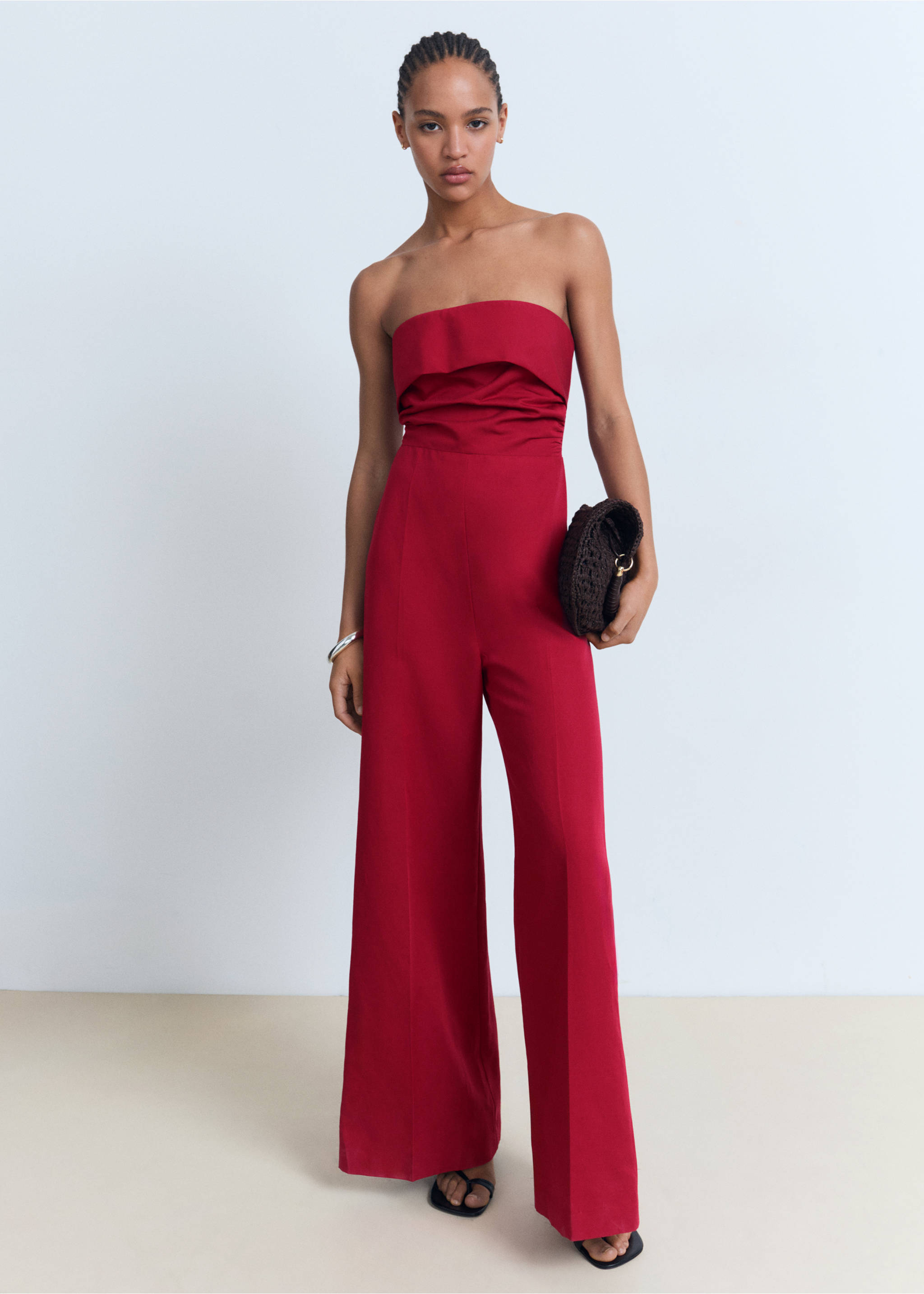 Linen-blend strapless jumpsuit - General plane, Dark Orange. Ref: 17041210-00.