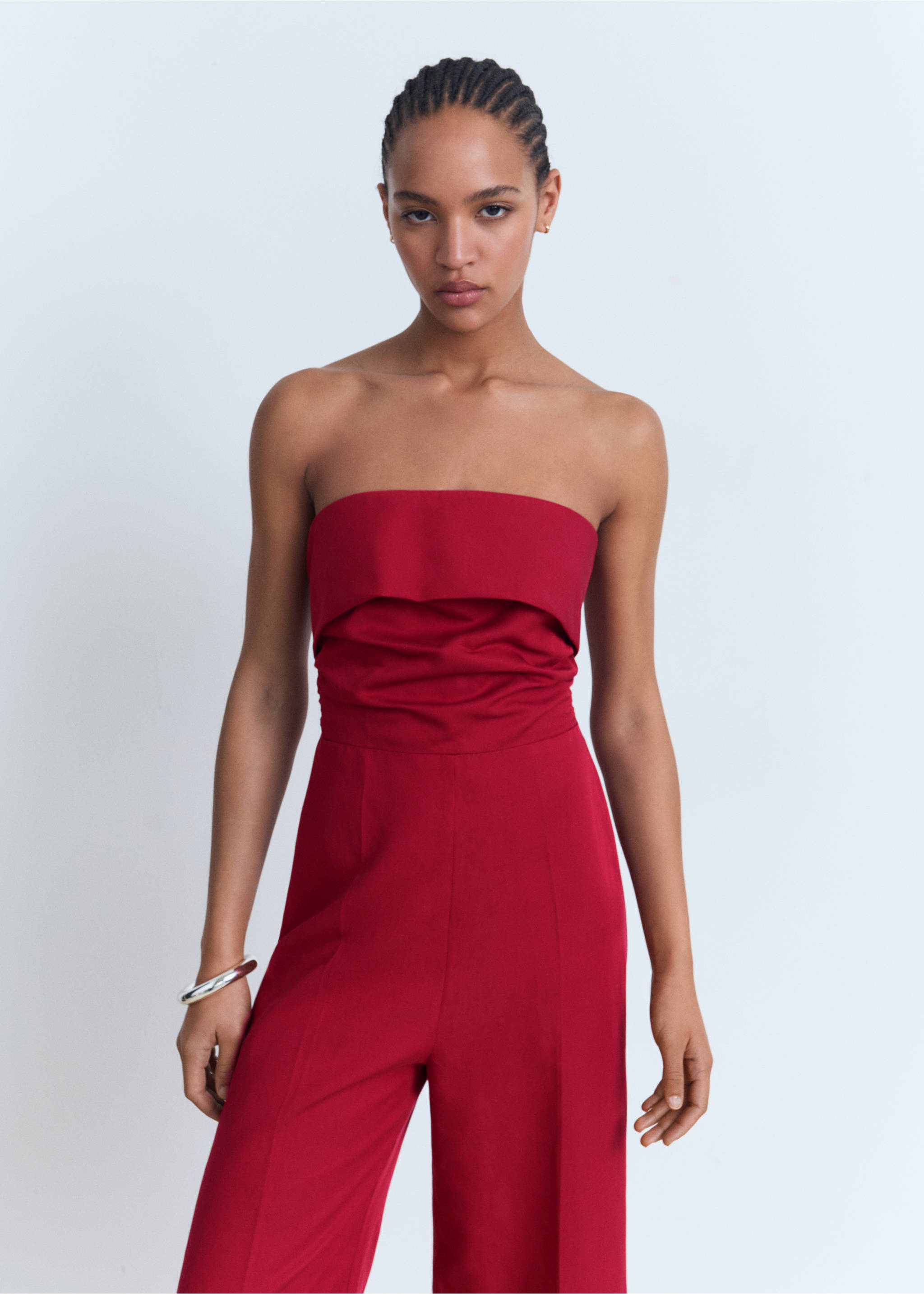 Linen-blend strapless jumpsuit - Medium plane, Dark Orange. Ref: 17041210-00.
