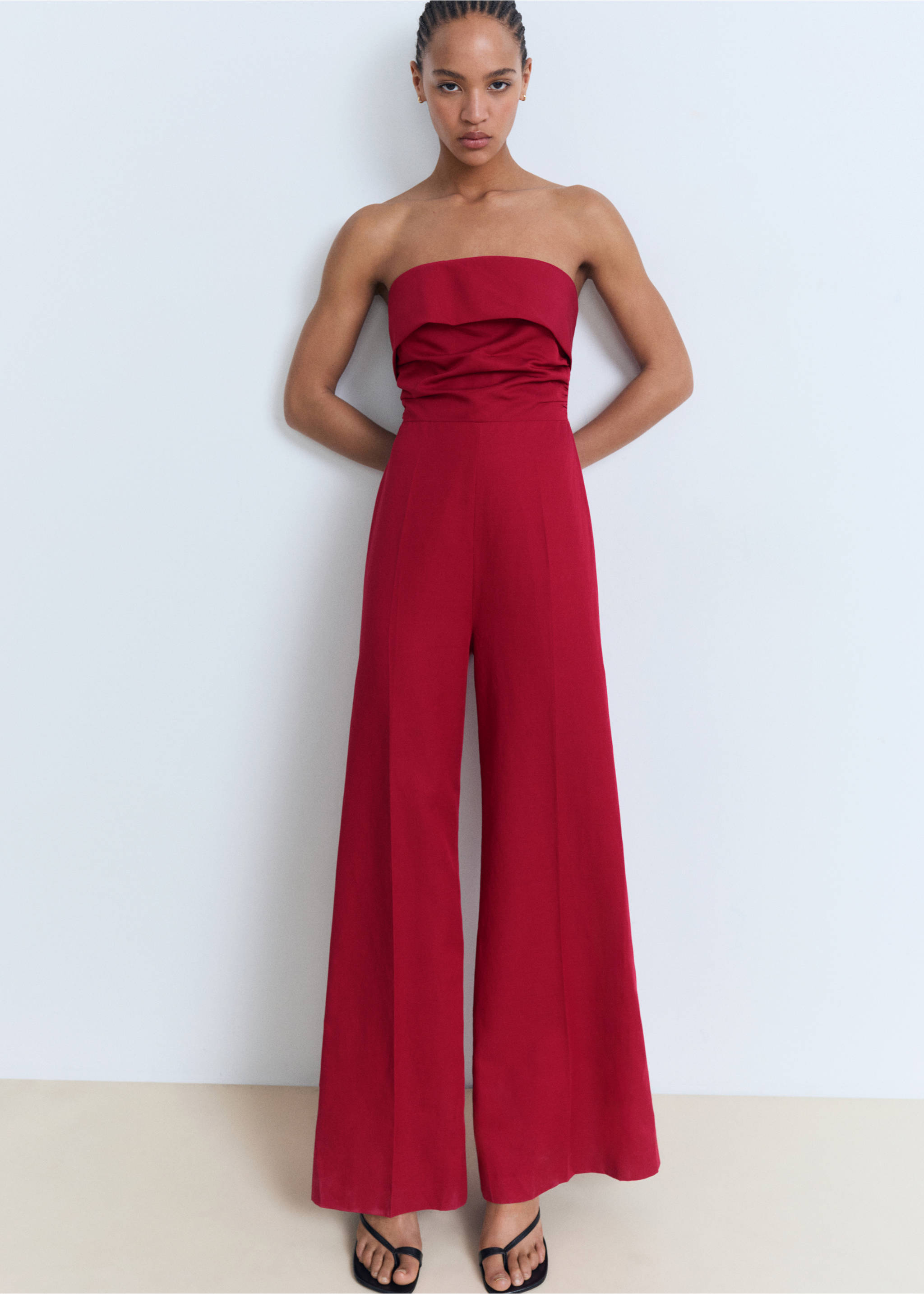 Linen-blend strapless jumpsuit - Details of the article 2, Dark Orange. Ref: 17041210-00.