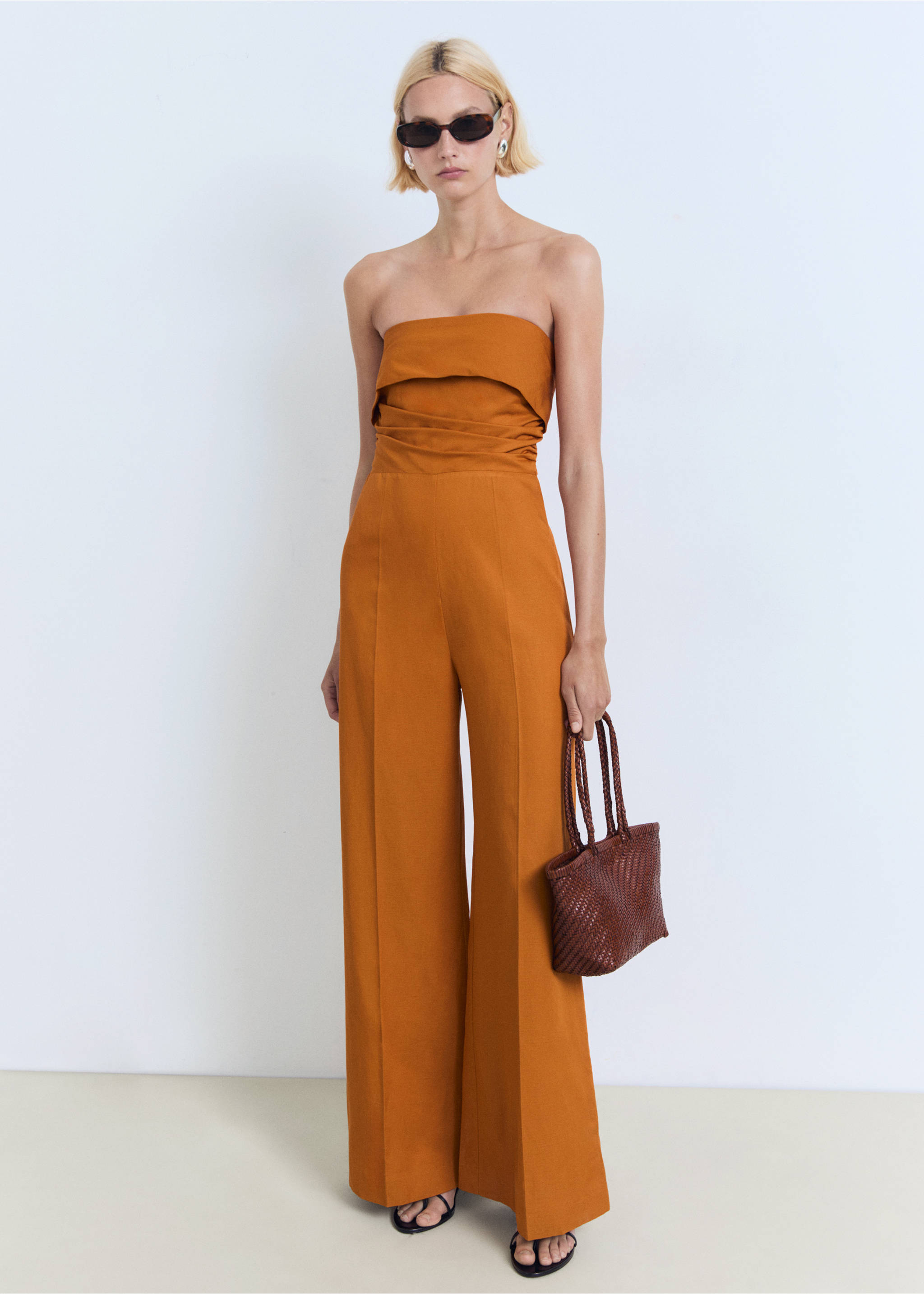 Linen-blend strapless jumpsuit - General plane, Brown. Ref: 17041210-00.