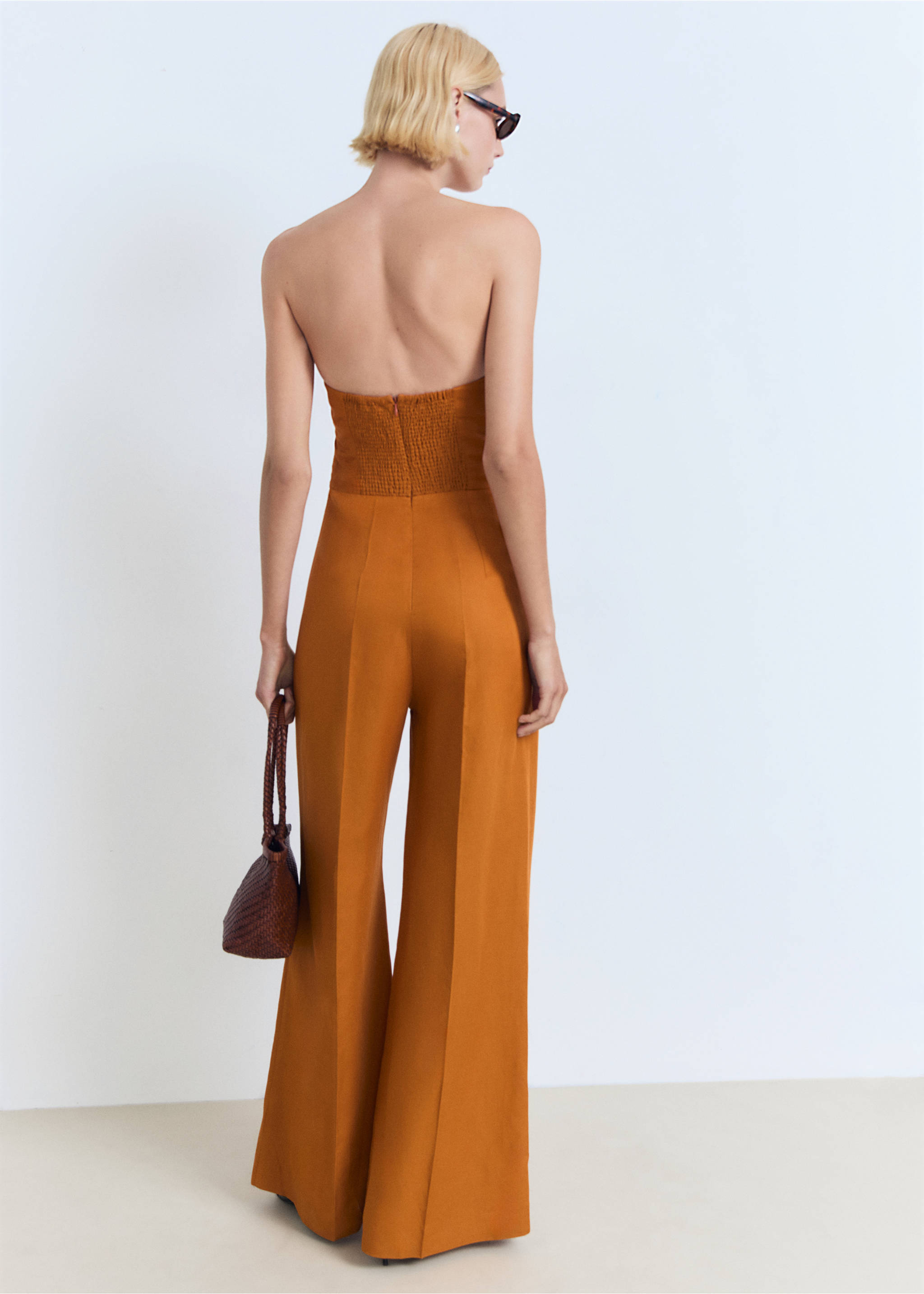 Linen-blend strapless jumpsuit - Reverse of the article, Brown. Ref: 17041210-00.