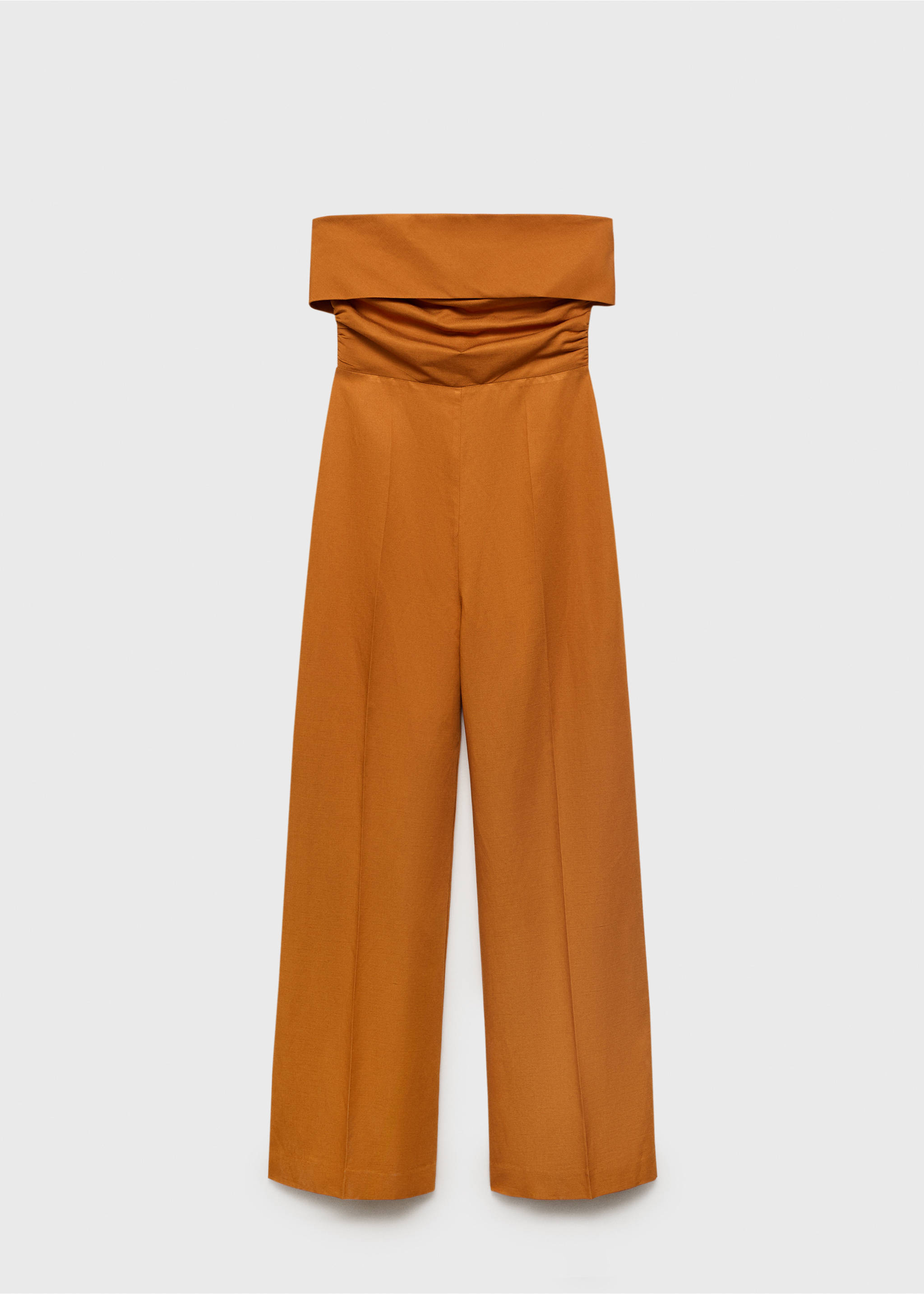 Linen-blend strapless jumpsuit - Article without model, Brown. Ref: 17041210-00.