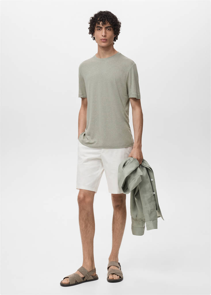 Linen slim-fit t-shirt — Mint Green