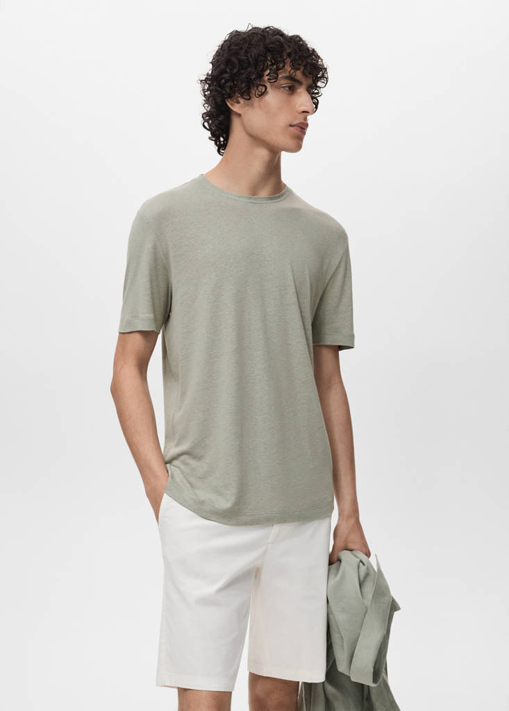 Linen slim-fit t-shirt — Mint Green