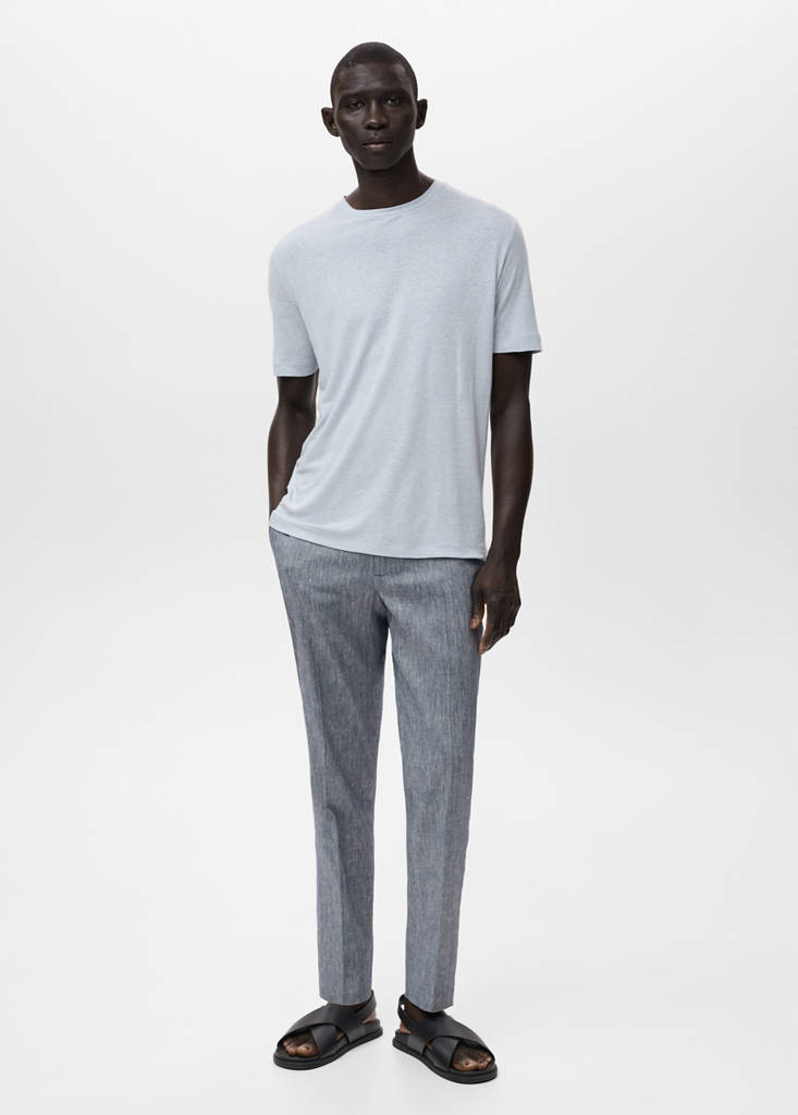 Linen slim-fit t-shirt — Aqua Green