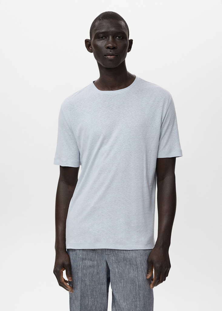 Linen slim-fit t-shirt — Aqua Green
