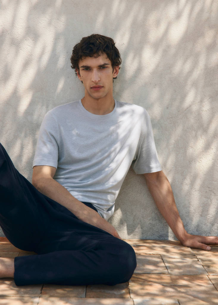 Linen slim-fit t-shirt — Aqua Green