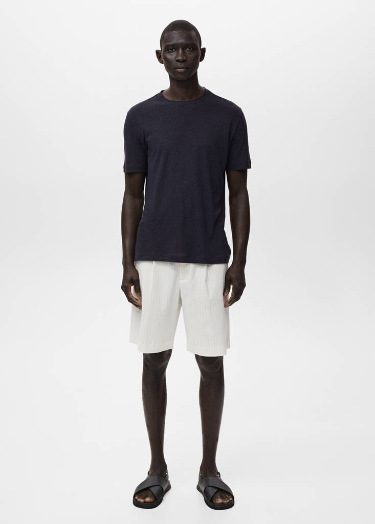 Linen slim-fit t-shirt — Navy